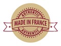 Stamp with the text Authentic, Made in France Royalty Free Stock Photo