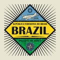 Stamp or vintage emblem text Brazil, Discover the World