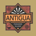 Stamp or vintage emblem with text Antigua, Discover the World