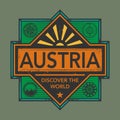 Stamp or vintage emblem with text Austria, Discover the World
