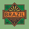 Stamp or vintage emblem with text Brazil, Discover the World