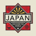 Stamp or vintage emblem with text Japan, Discover the World