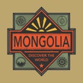 Stamp or vintage emblem with text Mongolia, Discover the World