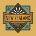 Stamp or vintage emblem with text New Zealand, Discover the World