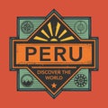 Stamp or vintage emblem with text Peru, Discover the World