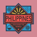 Stamp or vintage emblem with text Philippines, Discover the World