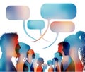 Speech bubble. Group of isolated colored people talking. Faces silhouette head profile. Networking communication. Crowd speaks. Di