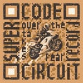 Vector graphic composition with QR code about motorcycling, vector artwork for sportswear