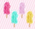 Set of four colorful vector popsicles with watercolor effect