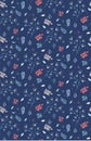 Simply and fancy floral vector seamless pattern with dark blue background