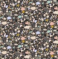 Bright and colorful terrazzo vector seamless pattern with black background