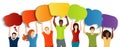 Communication dialogue group of diverse multiethnic people holding speech bubble.Social network.Communicating talking sharing idea Royalty Free Stock Photo