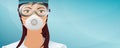 Portrait Doctor or Nurse protecting himself with a mask and medical glasses against coronavirus. Banner. Medical and nursing staff