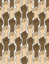 Black Lives Matter, protests against police brutality and racism. Raised fist hand. Pattern, texture