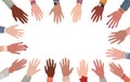 Group raised human arms and hands.Diversity multiethnic people. Racial equality. Men and women of different culture and countries. Royalty Free Stock Photo