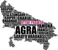 Uttar Pradesh state of India map silhouette word cloud illustration Royalty Free Stock Photo