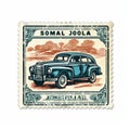 Vintage Car Postage Stamp With Somal Jola Cartoon Design
