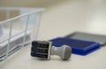 Stamper and ink pad at office Royalty Free Stock Photo