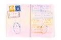 Stamps in international passport Royalty Free Stock Photo