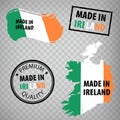 Made in Ireland rubber stamps icon isolated. Manufactured or Produced in the Ireland.  Set of grunge rubber stamps Royalty Free Stock Photo