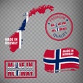 Made in Norway rubber stamps icon isolated on transparent background. Manufactured or Produced in Norway.  Map of  Norway. Set of Royalty Free Stock Photo