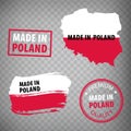 Made in Poland rubber stamps icon isolated on transparent background. Manufactured or Produced in  Poland. Map Republic of Poland. Royalty Free Stock Photo