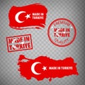 Made in Turkiye rubber stamps icon isolated on transparent background. Manufactured or Produced in  Turkiye. Map of  Turkey. Royalty Free Stock Photo