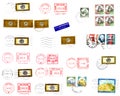 Stamps, postmarks and labels background Royalty Free Stock Photo