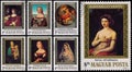 Stamps printed in Hungary shows paintings by Raffaello Santi