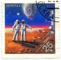 Stamps Printed In Russia Dedicated To Exploration In Space, Circ Royalty Free Stock Photo