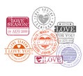 Stamps set of love season in colorful silhouette Royalty Free Stock Photo