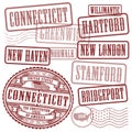 Stamps set with names of cities in State of Connecticut Royalty Free Stock Photo