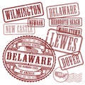 Stamps set with names of cities in State of Delaware Royalty Free Stock Photo