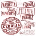 Stamps set with names of cities in State of Georgia Royalty Free Stock Photo