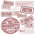 Stamps set with names of cities in State of Massachusetts Royalty Free Stock Photo