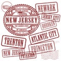 Stamps set with names of cities in State of New Jersey Royalty Free Stock Photo