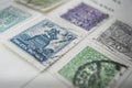 Stamps in a stamp album or book Royalty Free Stock Photo