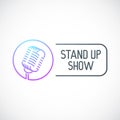 Stan up show emblem with retro microphone.