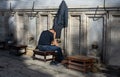 Stanbul, Turkey. 10-November-2018. Muslim man washing outside Suleymaniye mosque before the morning pray, Istanbul