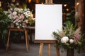 Stand adorned with blank white board, awaiting wedding memories to be showcased Royalty Free Stock Photo