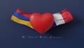 We stand with Armenia, France support of Armenia, Flag Armenia and Flag France with heart, 3D work and 3D illustration