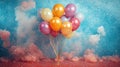 Stand for ceremony with multicolor glossy balloons. Abstract background. By generative Ai