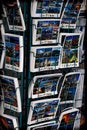 Stand with colorful postcards in a souvenir shop on the Spanish island of Tenerife