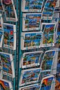 Stand with colorful postcards in a souvenir shop on the Spanish island of Tenerife