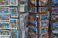 Stand with colorful postcards in a souvenir shop on the Spanish island of Tenerife