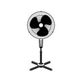 Stand fan black icon. Silhouette standing fan with blades. Electric equipment for cooling air.