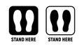 Stand here distance social icon. Wait here feet sign design sticker