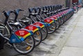 A Stand of Hire Bikes with the Sponsors Logo in Dublin City Cent