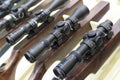 Stand with hunting rifles with telescopic sights Royalty Free Stock Photo