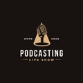 Stand microphone on spotlight logo, podcasting logo icon concept